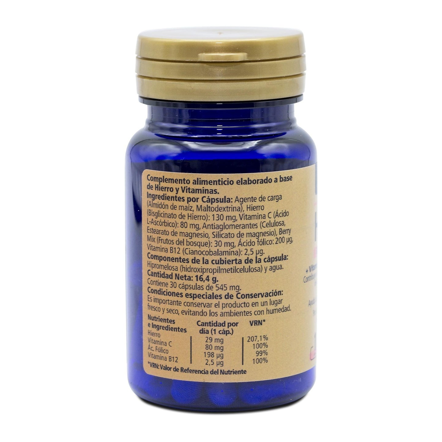 Ferro + Vitamina C + Ácido Fólico + Vitamina B12 SANON 30 cápsulas vegetais de 545 mg