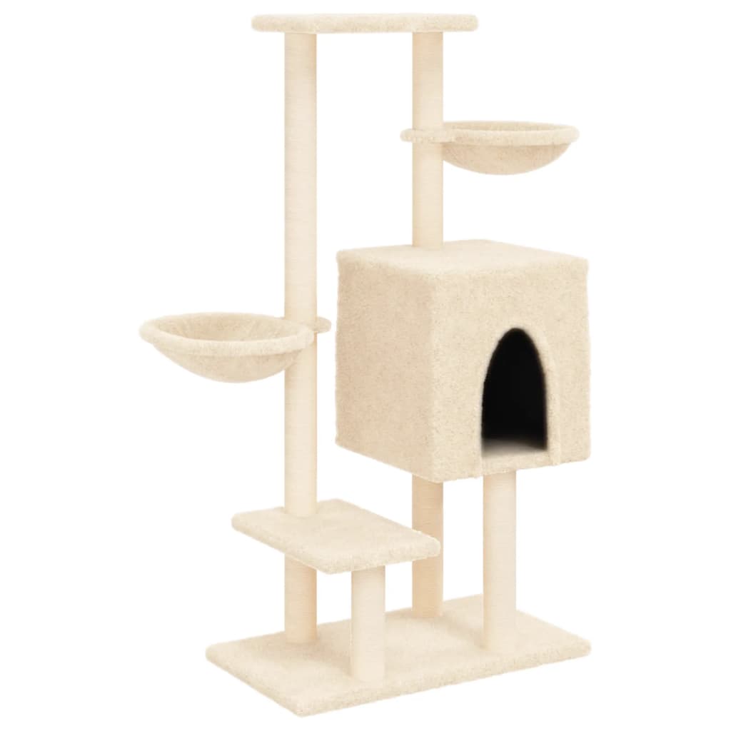 Rascador Para Gatos Con Postes De Sisal Color Crema 117 Cm_0