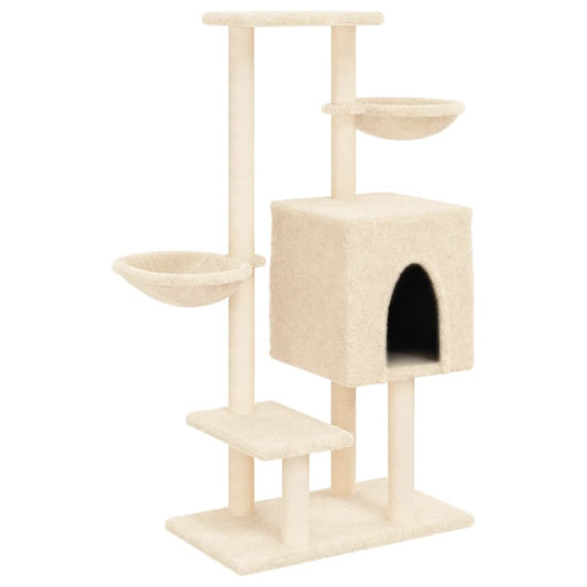 Rascador Para Gatos Con Postes De Sisal Color Crema 117 Cm_0