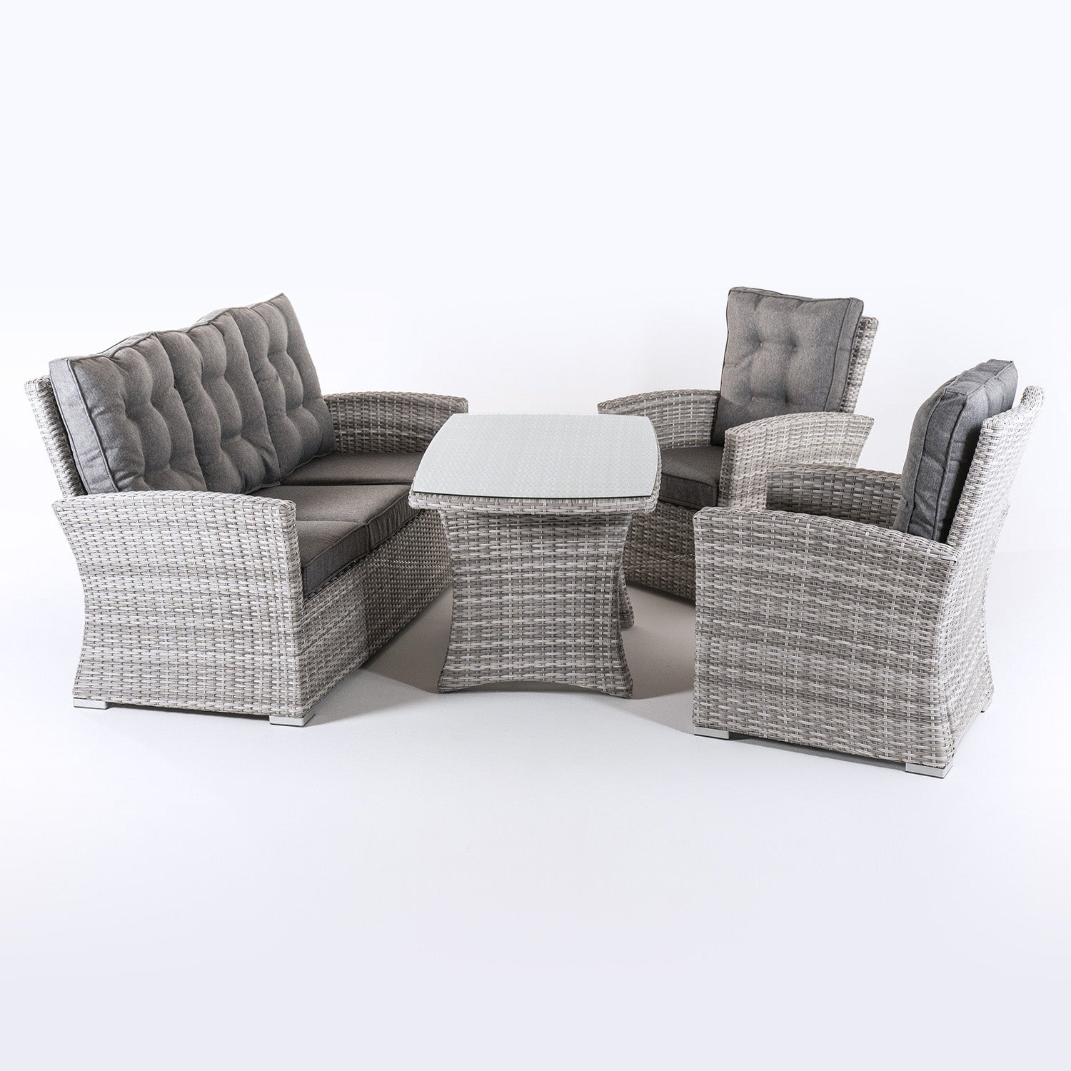 Conjunto De Sofás Sofa 3 Plazas, 2 Sofás Individuales, Aluminio Y Ratán Sintético Plano, Color Blanco Grisáceo, 80 X 140 X 67 Cm_2