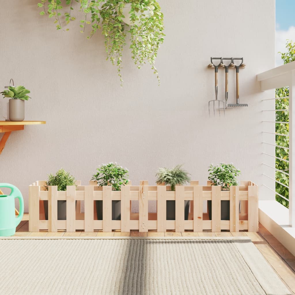 Arriate Elevado Jardín Con Valla Madera Maciza Pino 150x30x30cm_1