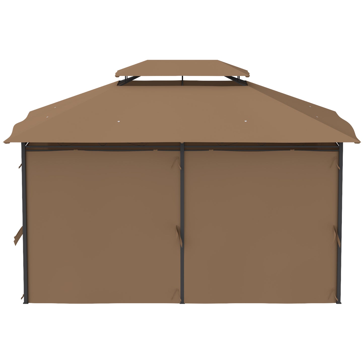 Outsunny Cenador Para Jardín 3x4 M Con Doble Techo Paredes Laterales Caqui_4