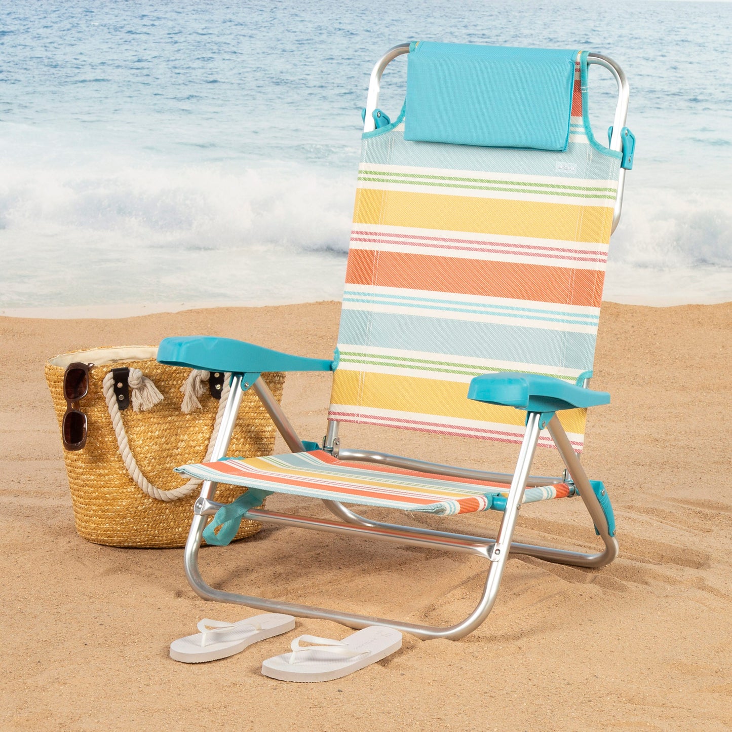 Aktive Silla Plegable De Playa Rayas Multicolor 7 Posiciones, Estructura De Aluminio Y Cojín_1
