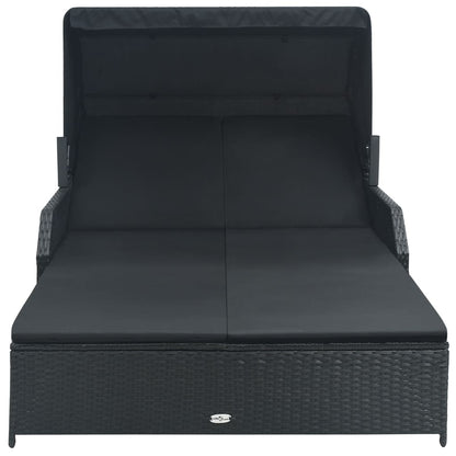 Vidaxl Tumbona Para 2 Personas Con Toldo Ratán Sintético Negro_1