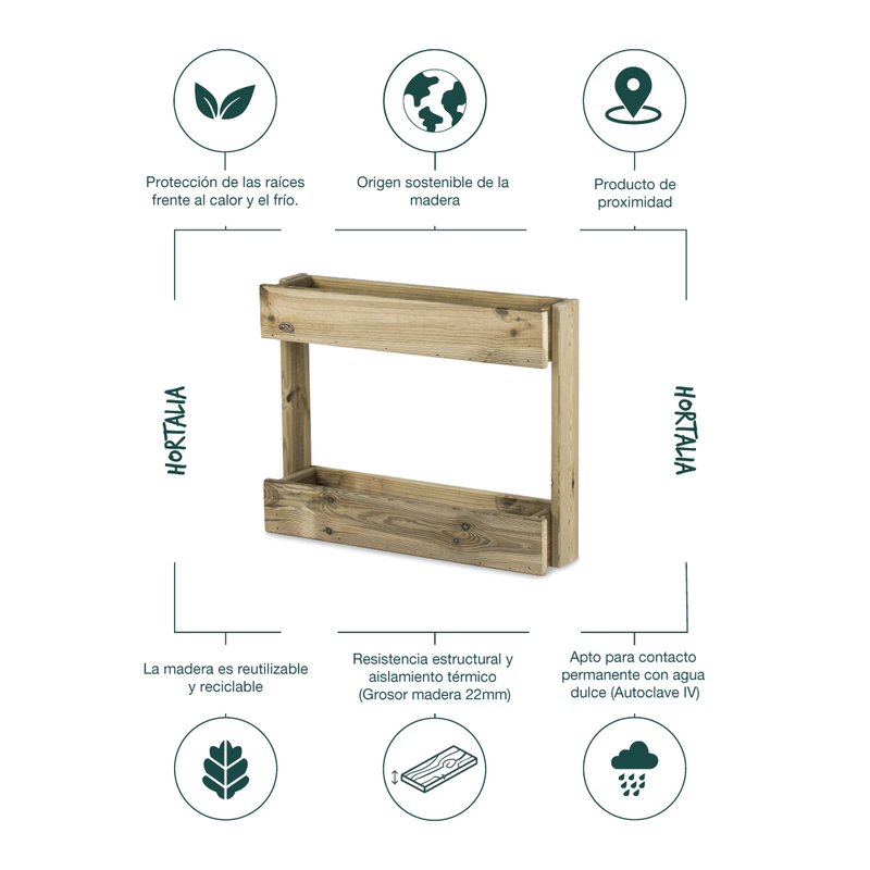 Jardinera Vertical Stand Line Wall 4B Madera Tratada Exterior Hortalia_5