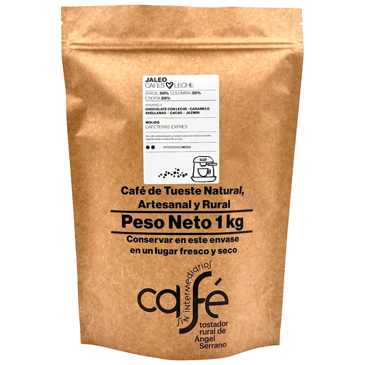 Café Molido Jaleo para Cafetera Exprés - Blend Brasil, Colombia, Etiopía - Intensidad Media - Con Leche - 1 kg_0
