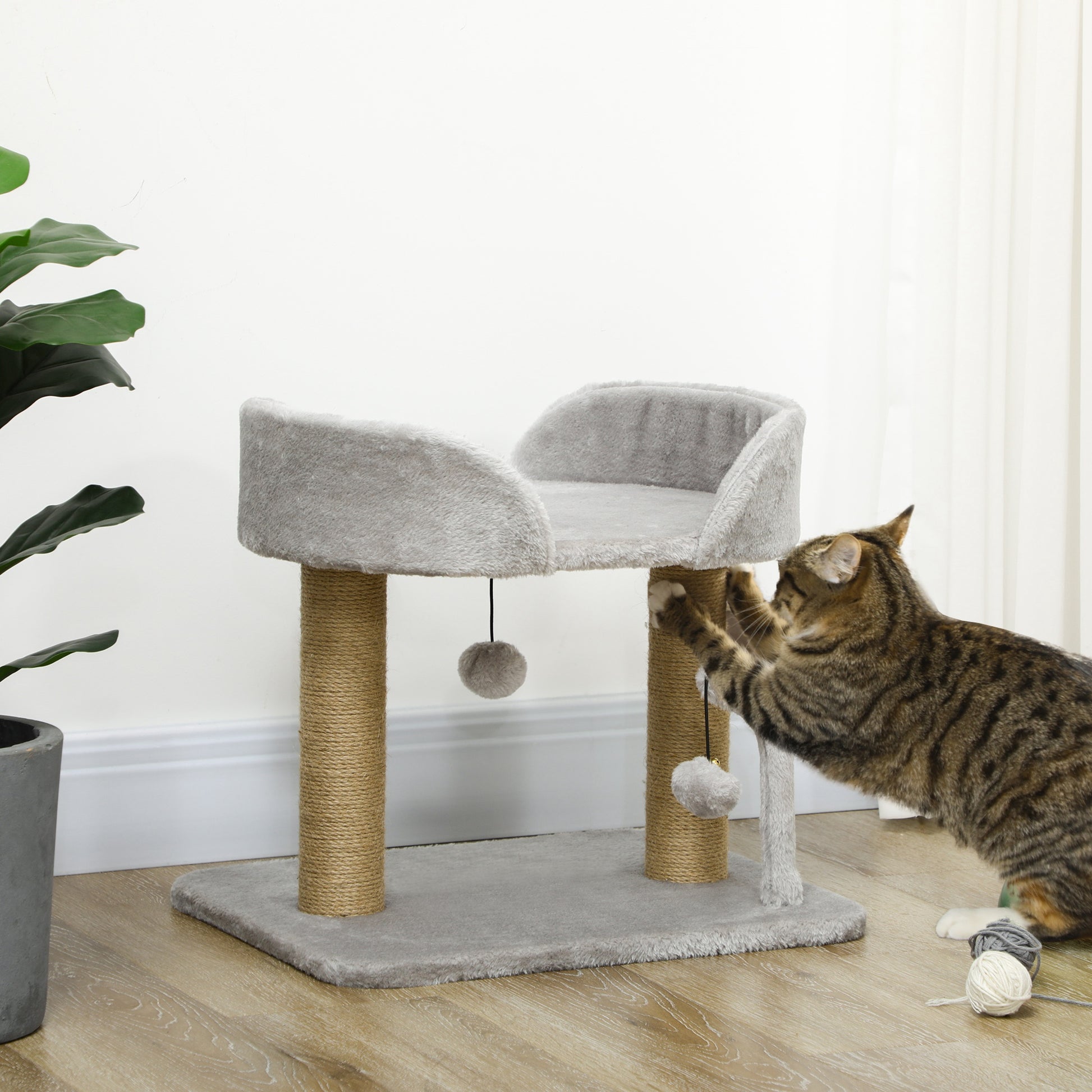 Pawhut Árbol Rascador Para Gatos Pequeños Altura 42 Cm 48x38x42 Cm Gris Claro_1