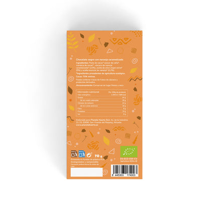 Barra de chocolate negro 75% com laranja caramelizada ECO Planeta Huerto 70 gr