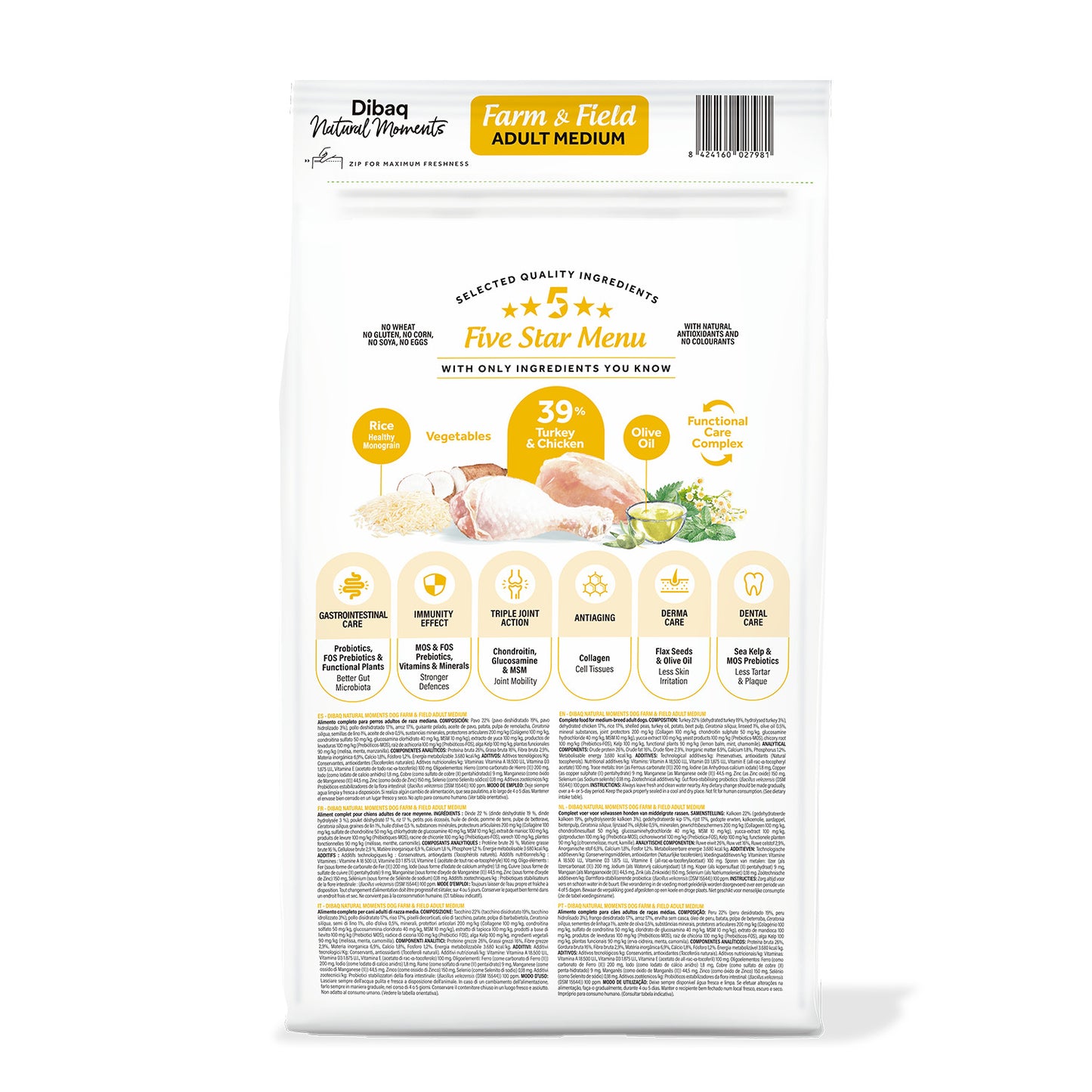 Dibaq Natural Moments 5 Star Pavo Y Pollo Adulto Razas Medianas 2 Kg_1