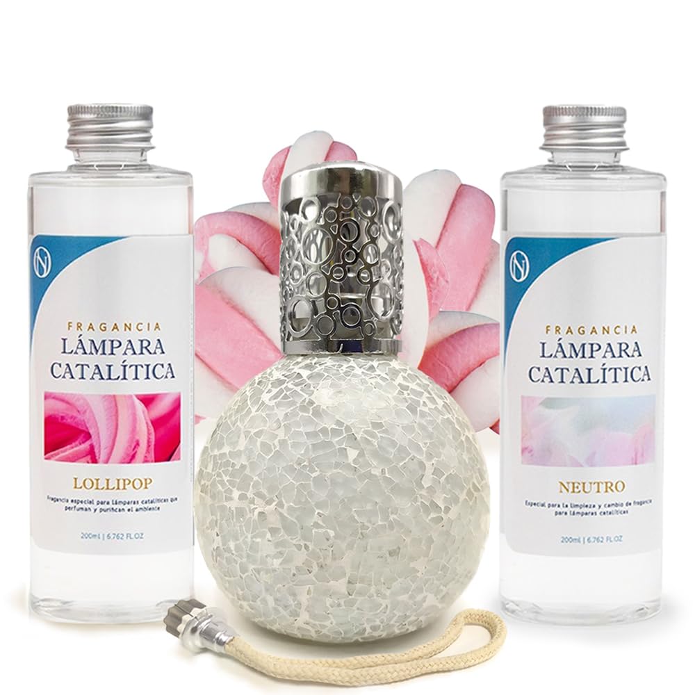 Pack Ahorro Lámpara Catalítica Mosaico Blanco + Fragancia Lollipop 200ml + Limpiador Neutro 200ml + Mecha Repuesto_0