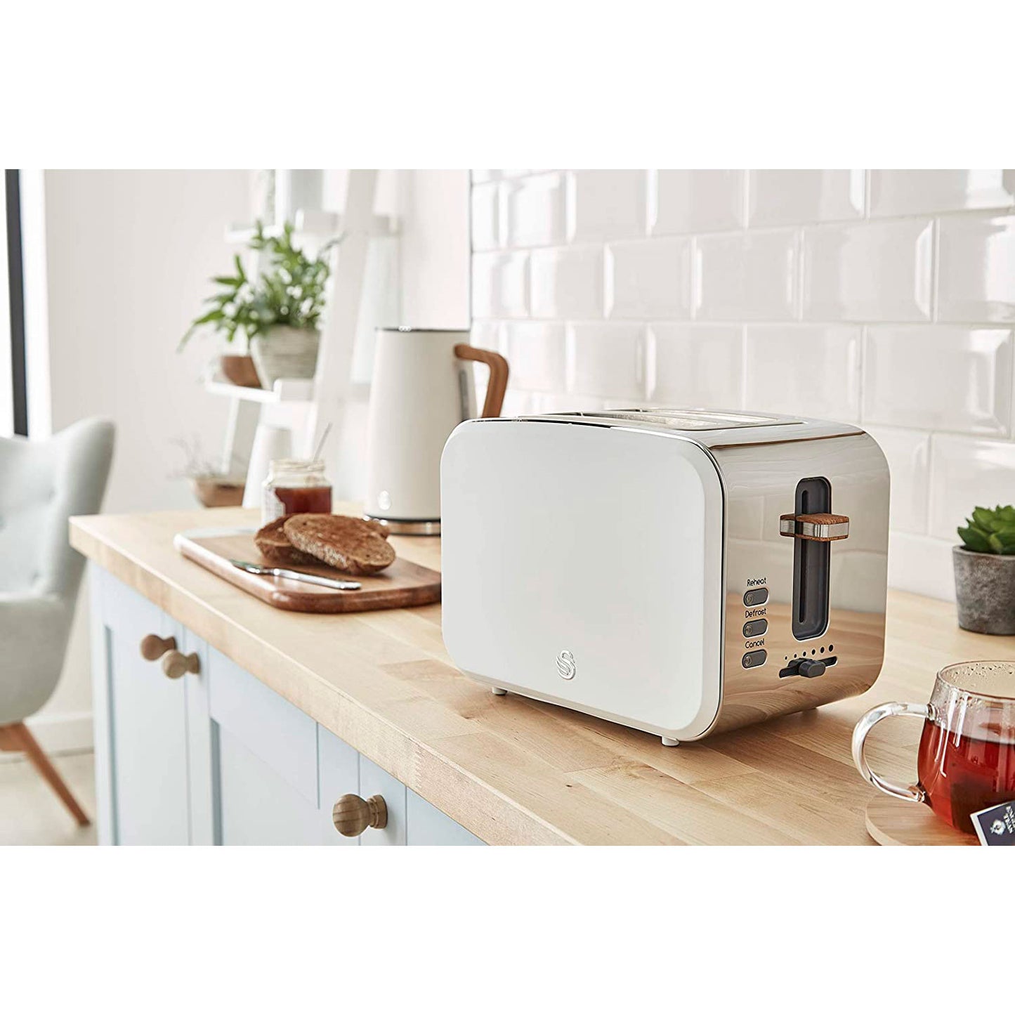 Swan Nordic Tostadora Pan Ranura Ancha 2 Rebanadas, 3 Funciones, 6 Niveles, Diseño Moderno, St14610whtneu, Blanco 900w_1