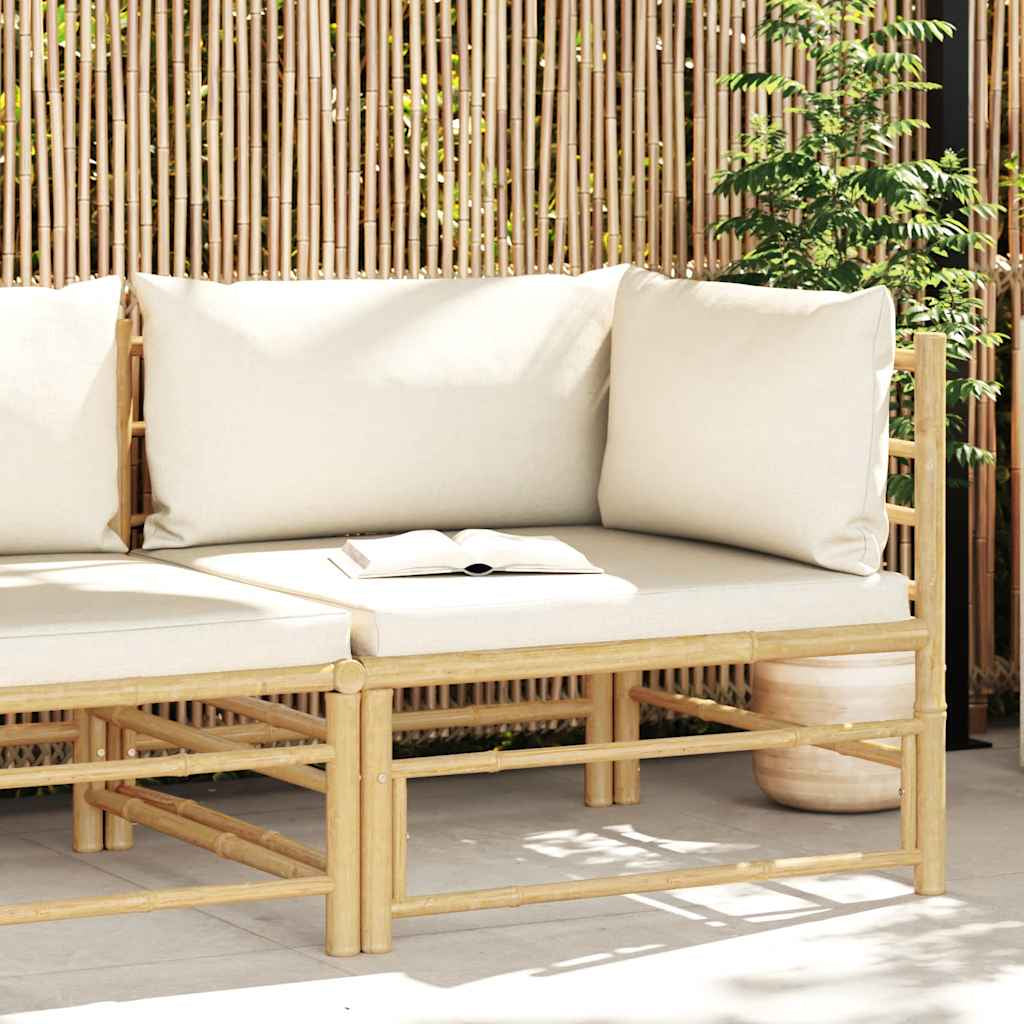 Vidaxl Sofá De Esquina Para Jardín Bambú Con Cojines Blanco Crema_1