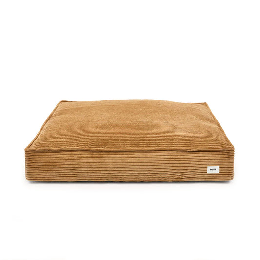 Cafide Cama De Material Reciclado Para Perro Con Tejido De Pana Mostaza. Modelo Cuadra._0