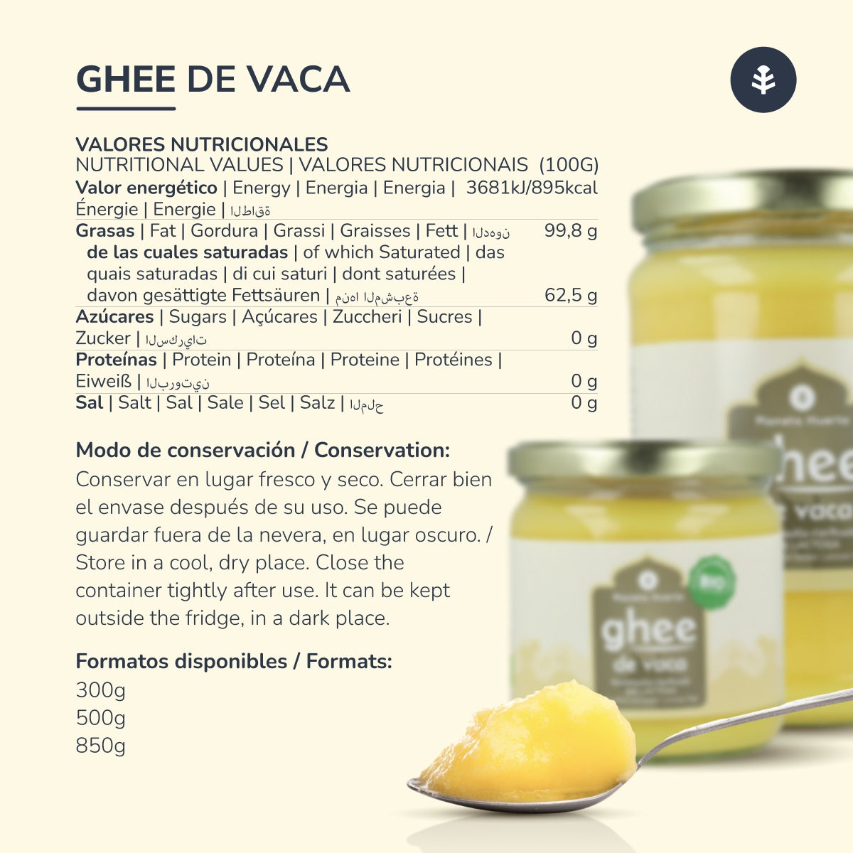 Manteiga clarificada Ghee ECO Planeta Huerto 850 g