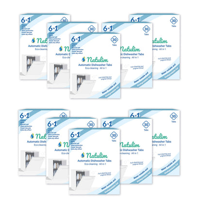Embalagem com 10 pastilhas Eco 6 em 1 para máquina de lavar loiça, Natulim, 30 unidades