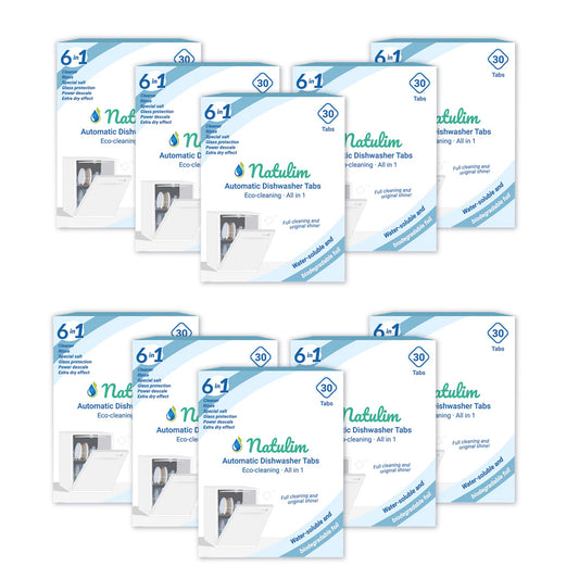 Embalagem com 10 pastilhas Eco 6 em 1 para máquina de lavar loiça, Natulim, 30 unidades