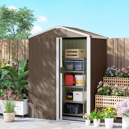 Outsunny Caseta De Jardín Exterior 1,1 M² 136x87x179 Cm Puerta Corredera Marrón_3