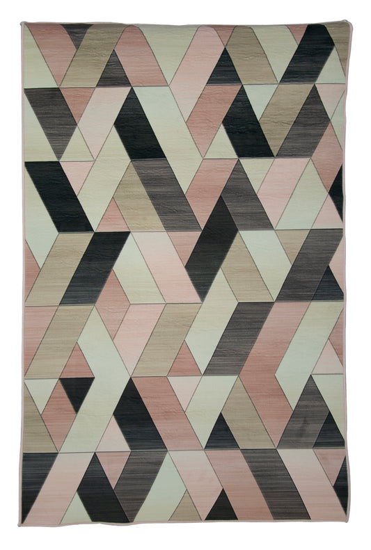 Alfombra Salón, Dormitorios Terciopelo Pelo Suave Motivos Geométricos Rosa Gris Blanco Negro 80x120cm- Decoración- Mobiliario Hogar_0