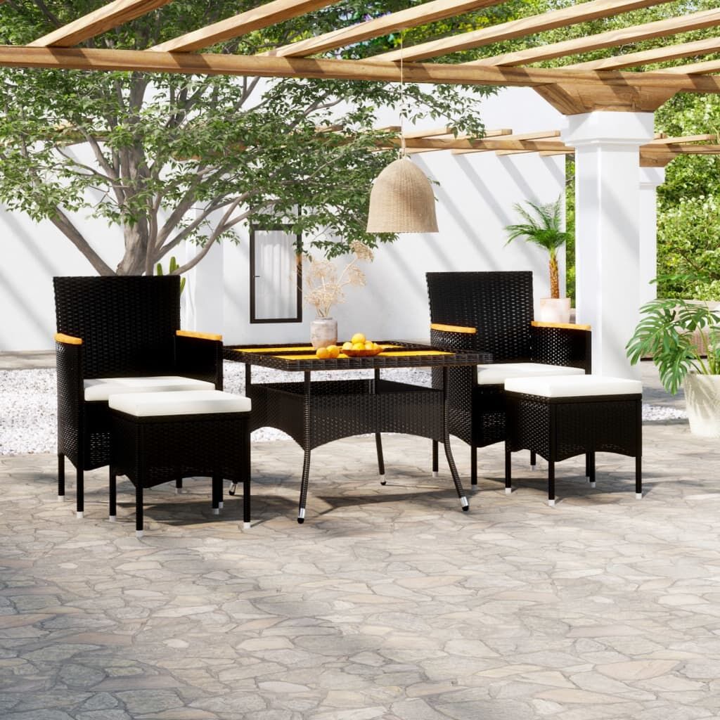 Vidaxl Set Comedor Jardín 5 Pzas Ratán Sintético Y Madera Acacia Negro_1