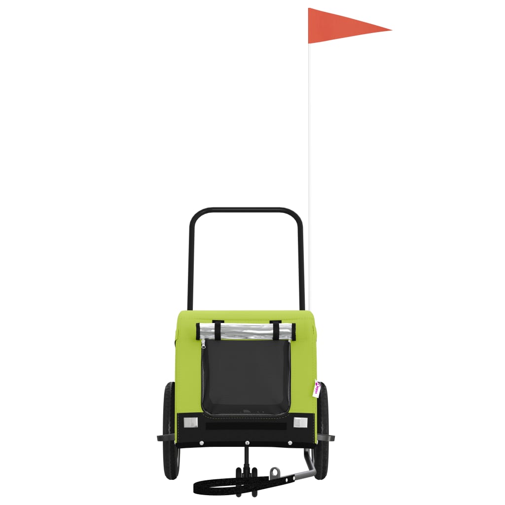 Remolque De Bicicleta Mascotas Hierro Tela Oxford Verde Negro_2
