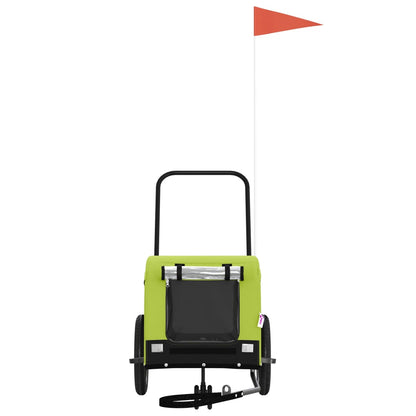 Remolque De Bicicleta Mascotas Hierro Tela Oxford Verde Negro_2