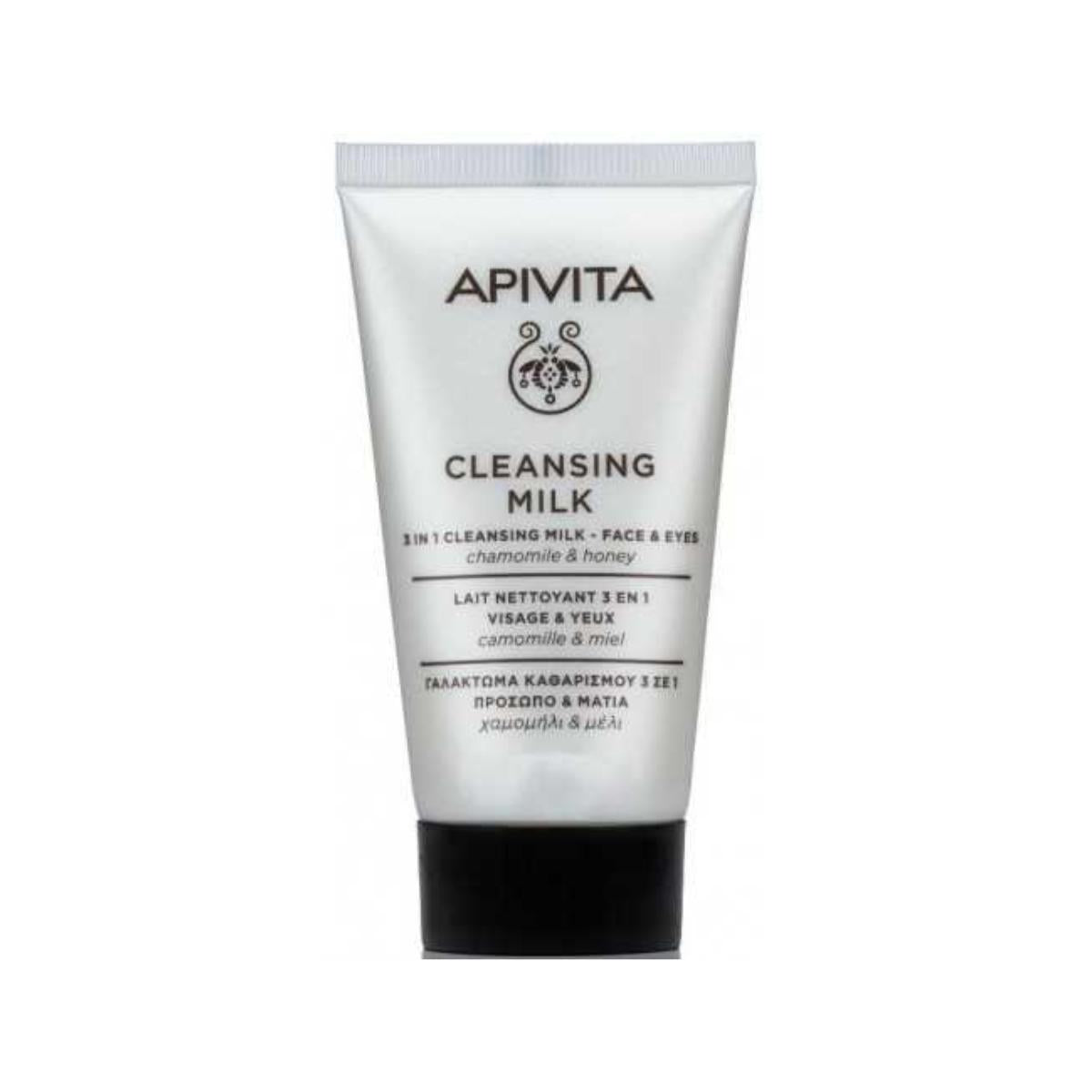 Leite de Limpeza 3 em 1 APIVITA com Camomila Alemã e Mel, Tamanho Viagem, 50 ml