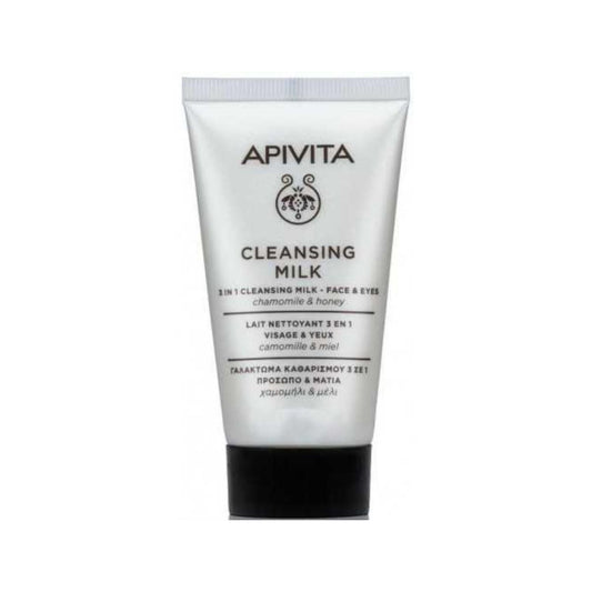 Leite de Limpeza 3 em 1 APIVITA com Camomila Alemã e Mel, Tamanho Viagem, 50 ml