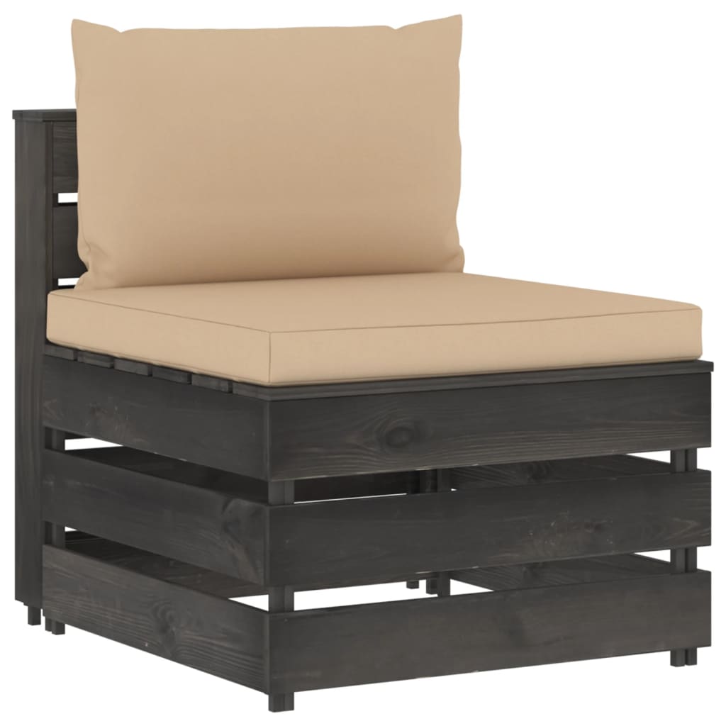 Muebles De Jardín 3 Piezas Con Cojines Madera Impregnada Gris / Vetonek_4
