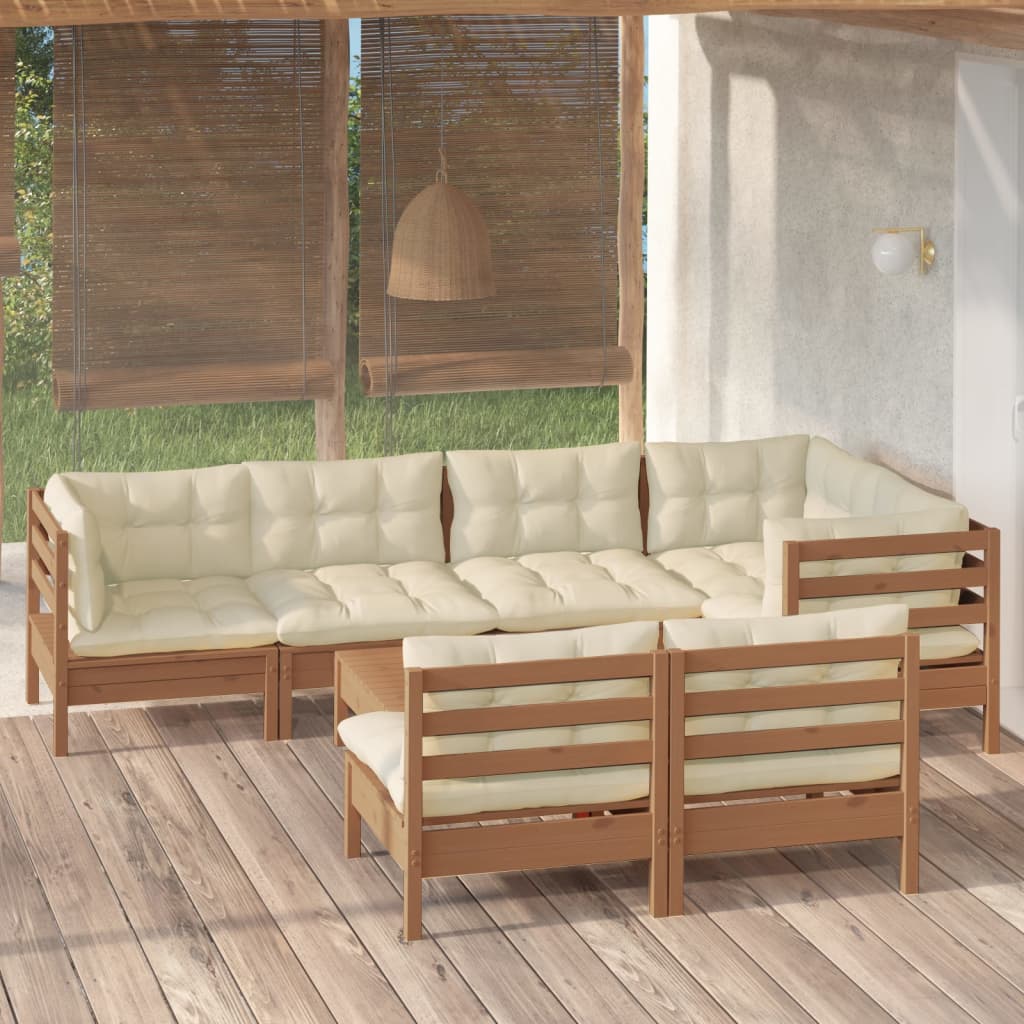Vidaxl Muebles De Jardín 8 Pzas Y Cojines Madera De Pino Marrón Miel_1