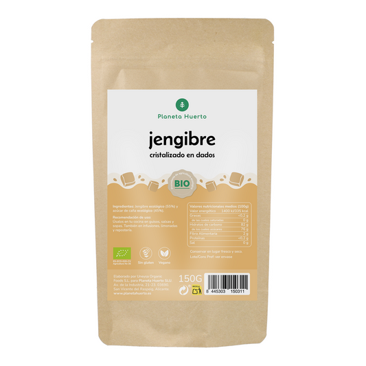 Gengibre cristalizado biológico em cubos Planeta Huerto 150 g