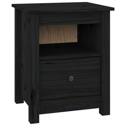 Mesita De Noche Madera Maciza De Pino Negra 40x35x49 Cm_0
