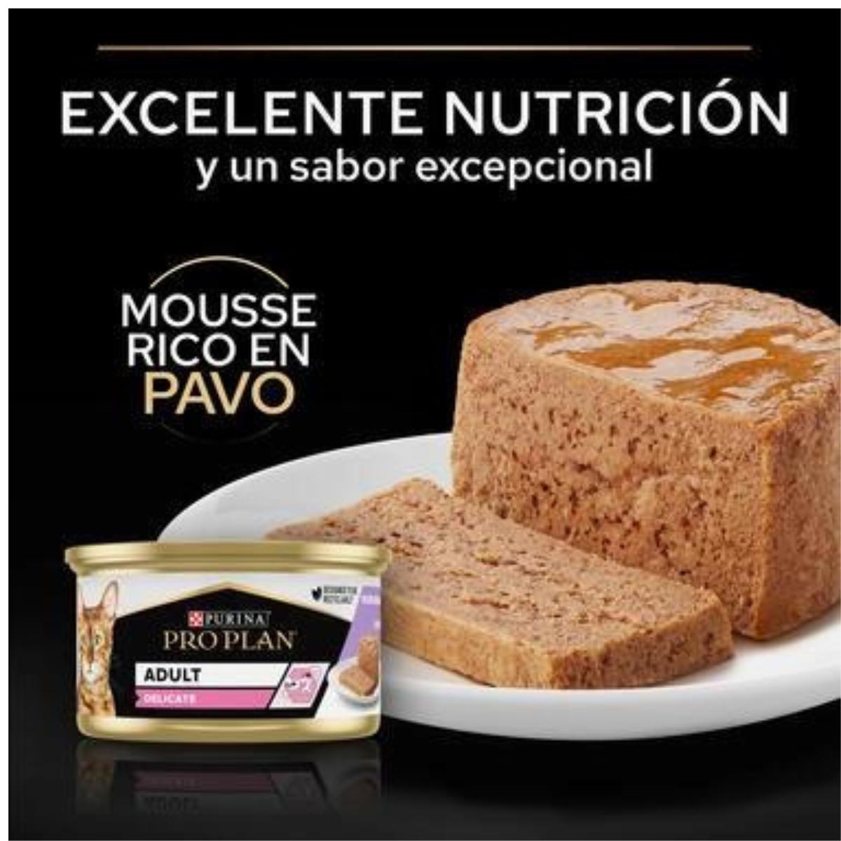 Pro Plan gato adulto Delicate Mousse rico em peru Purina 85g