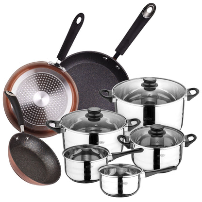 Bateria De Cocina 8 Piezas San Ignacio En Acero Inoxidable Con Juego De Sartenes Premium (20,24 Y 28 Cm) En Aluminio Forjado_0