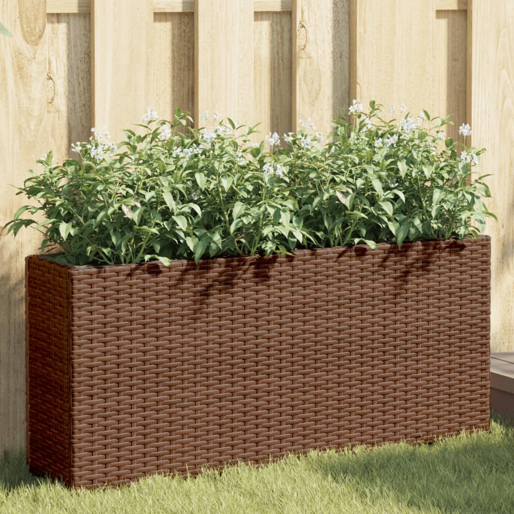Jardineras Con 2 Maceteros 2 Uds Ratán Pe Marrón 90x20x40 Cm_1