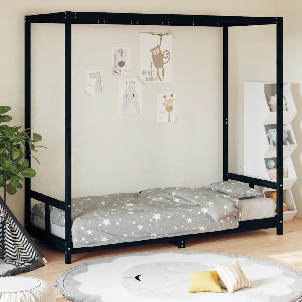 Estructura De Cama Para Niños Madera De Pino Negro 80x200 Cm / Vetonek_0