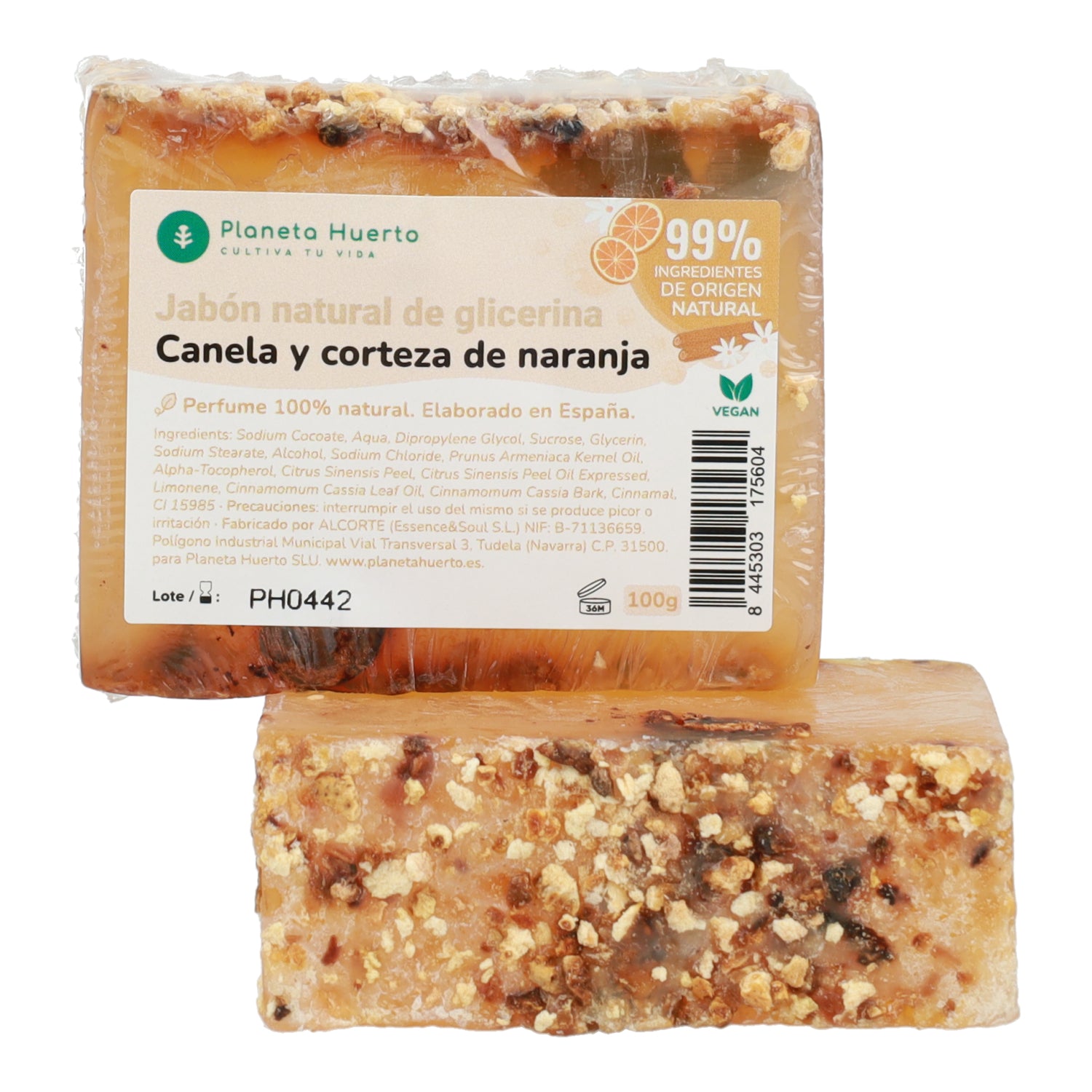 Sabonete natural de glicerina Planeta Huerto com canela e casca de laranja 100 g