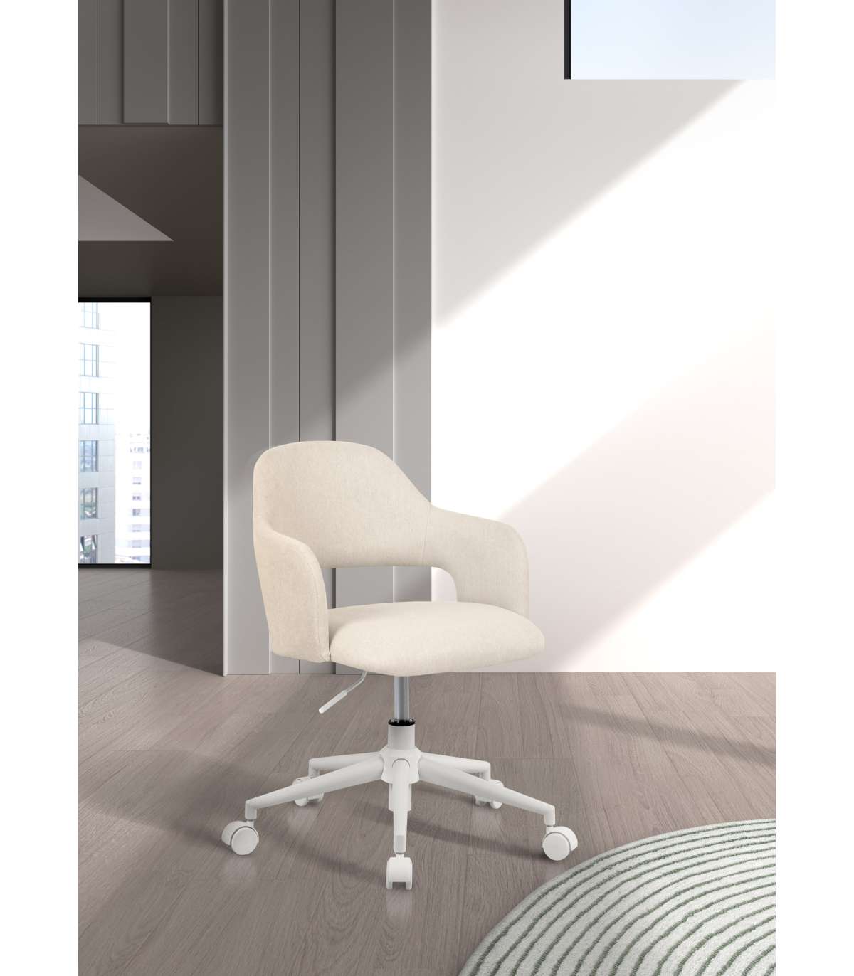 Silla Despacho Giratoria Elevable Acabado Beige Claro, 58m(ancho) 71/81cm(altura) 58cm(fon_5