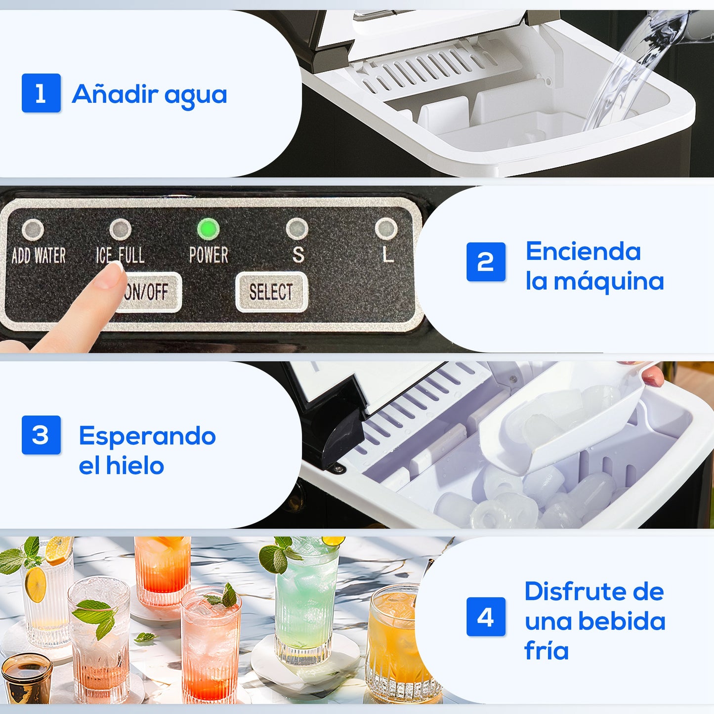 Homcom Máquina De Hielo 12 Kg/24h 9 Cubitos De Hielo En 8 Minutos Negro_3