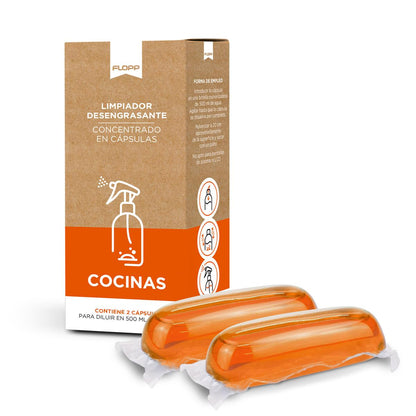Embalagem com 2 frascos de desengordurante ECO + 1 cápsula Flopp de 500ml