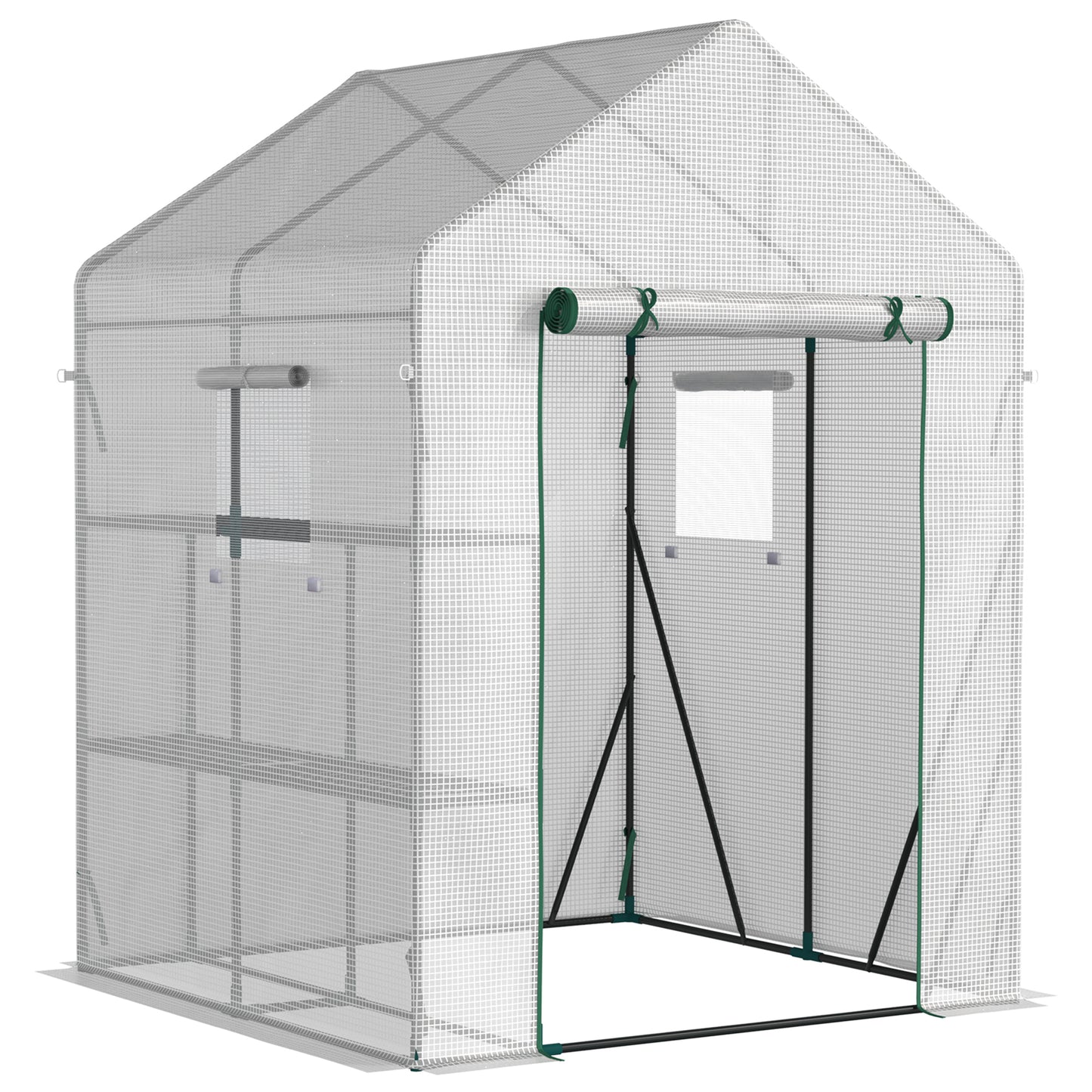 Outsunny Invernadero Jardín 143x143x195 Cm Con 4 Estantes 2 Ventanas Enrollables_0