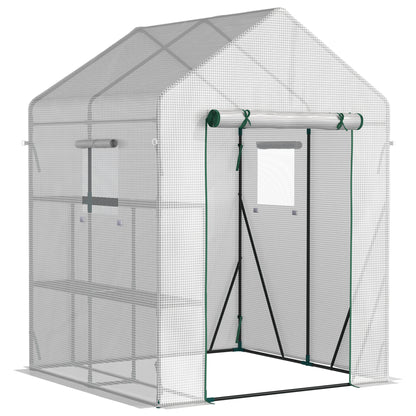 Outsunny Invernadero Jardín 143x143x195 Cm Con 4 Estantes 2 Ventanas Enrollables_0