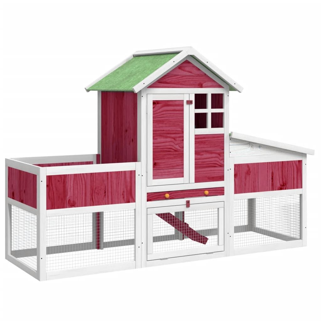 Vidaxl Conejera De Madera Maciza De Pino Roja 170x63x113 Cm_0