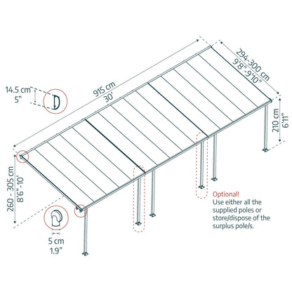 Pérgola anexa Feria 300x915 m cinzento 