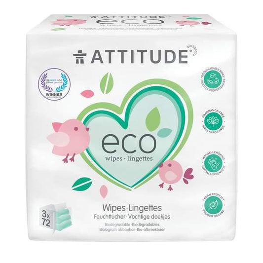 Toalhitas Húmidas Attitude Eco Baby 3 x 72 Unidades