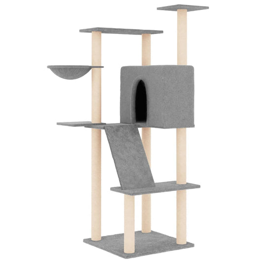 Rascador Para Gatos Con Postes De Sisal Gris Claro 143 Cm_0