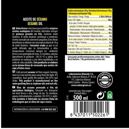Óleo de sésamo biológico NaturGreen.