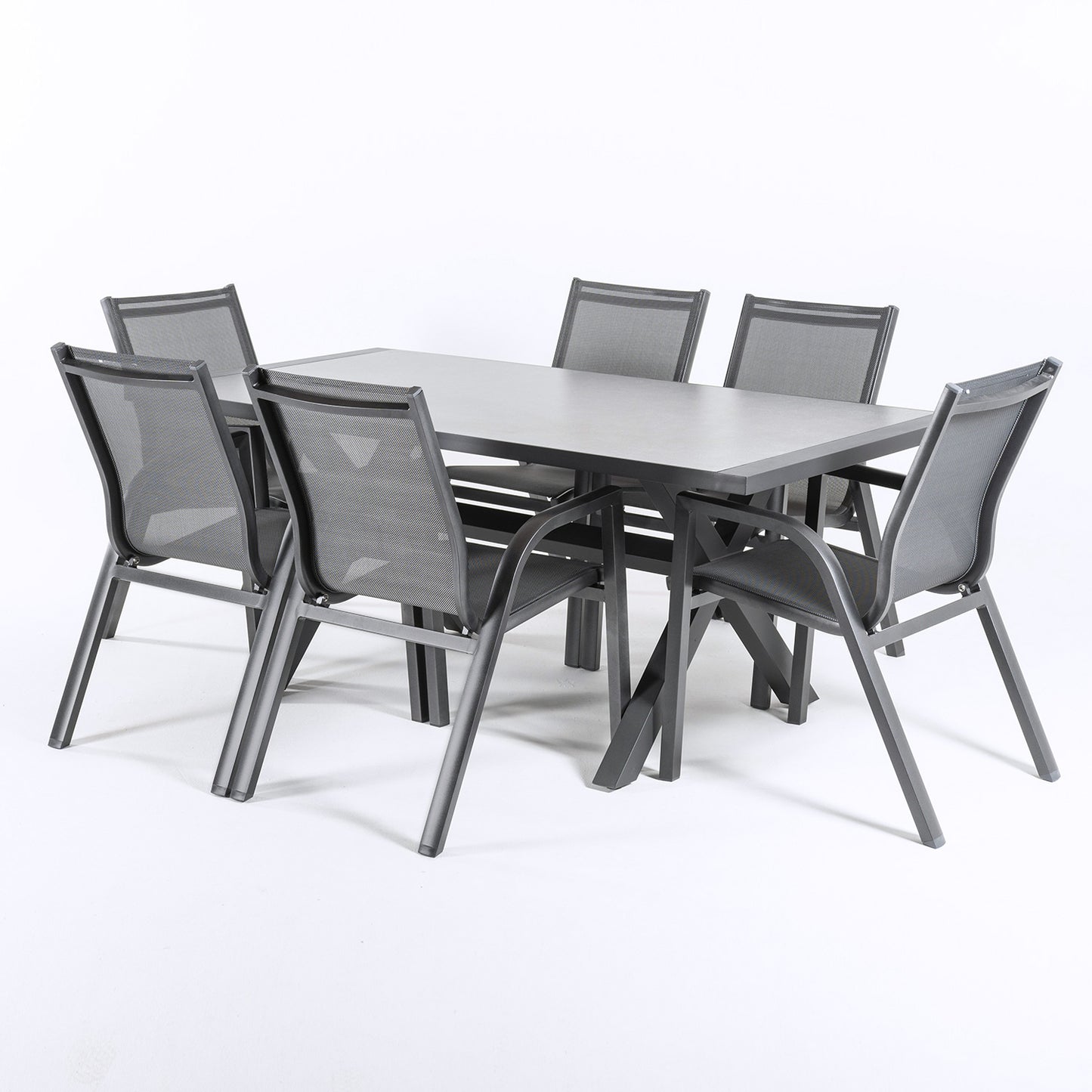 Conjunto Para Jardín De Mesa De 180cm X 90 Cm Y 6 Sillones Apilables De Color Gris_2