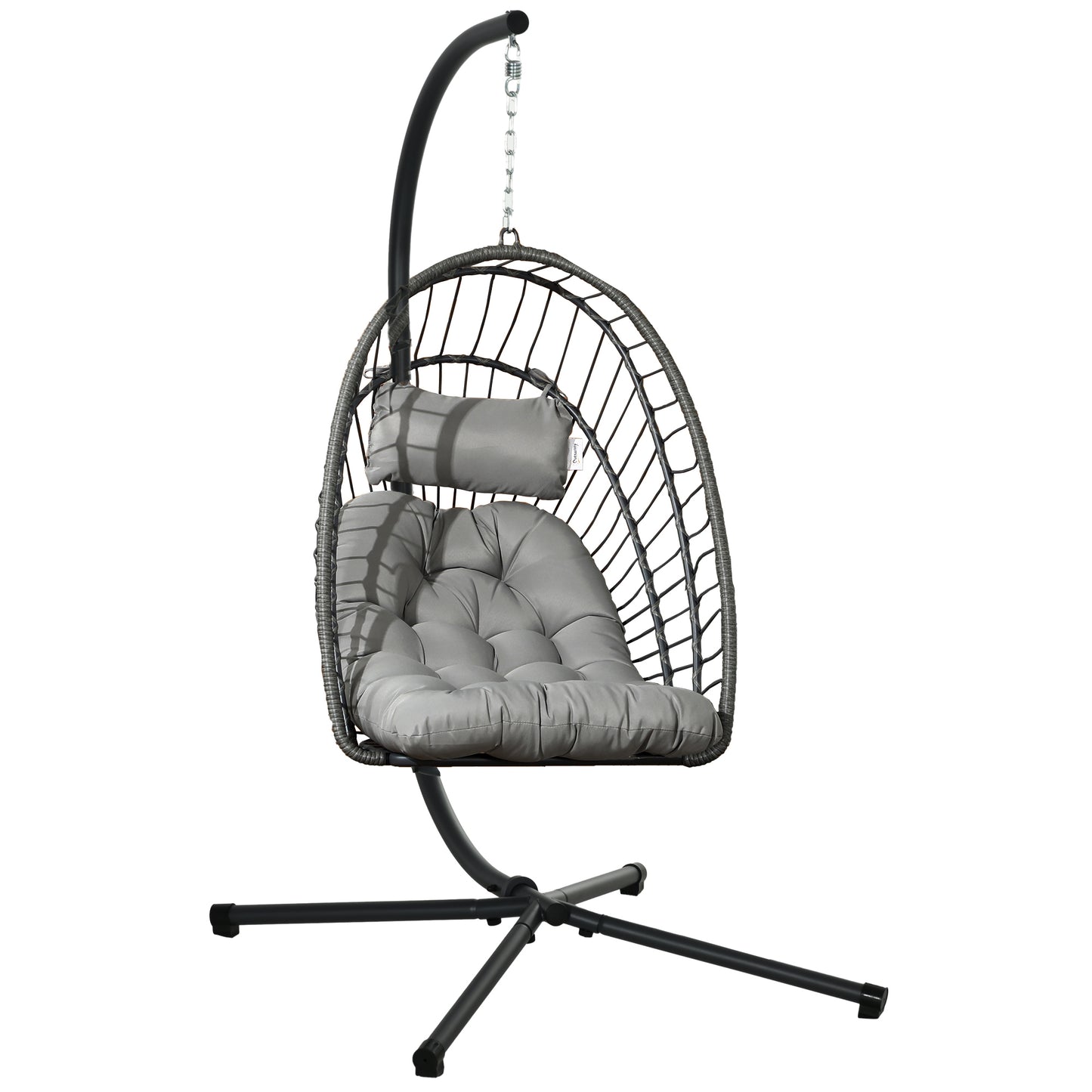 Outsunny Silla Colgante De Ratán Con Cojín Reposacabezas Gris Oscuro_0