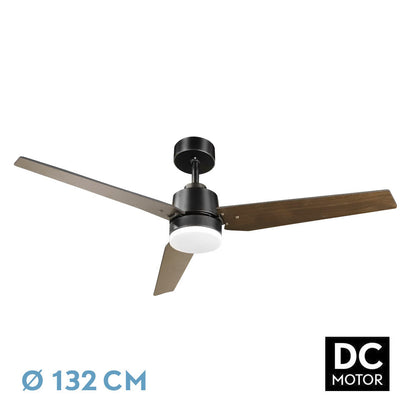 Ventilador Dc Captus 22w Negro 3 Aspas Negro/roble 132d Reg. Intensidad 2180lm 3000k-6000k C/remoto, Timer, Mem._0