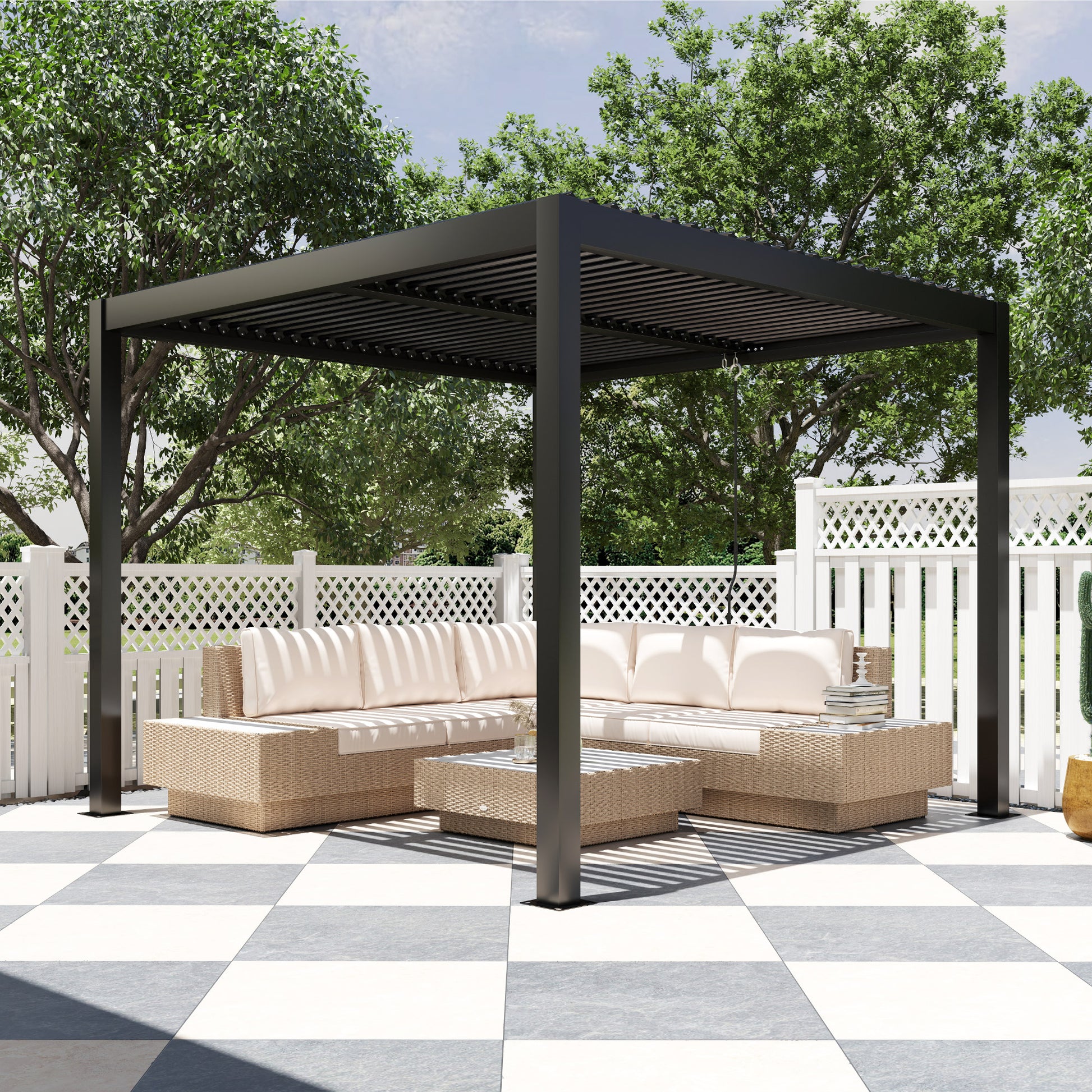 Outsunny Pérgola De Aluminio 3x3 M Con Techo De Lamas Ajustable Gris Oscuro_1